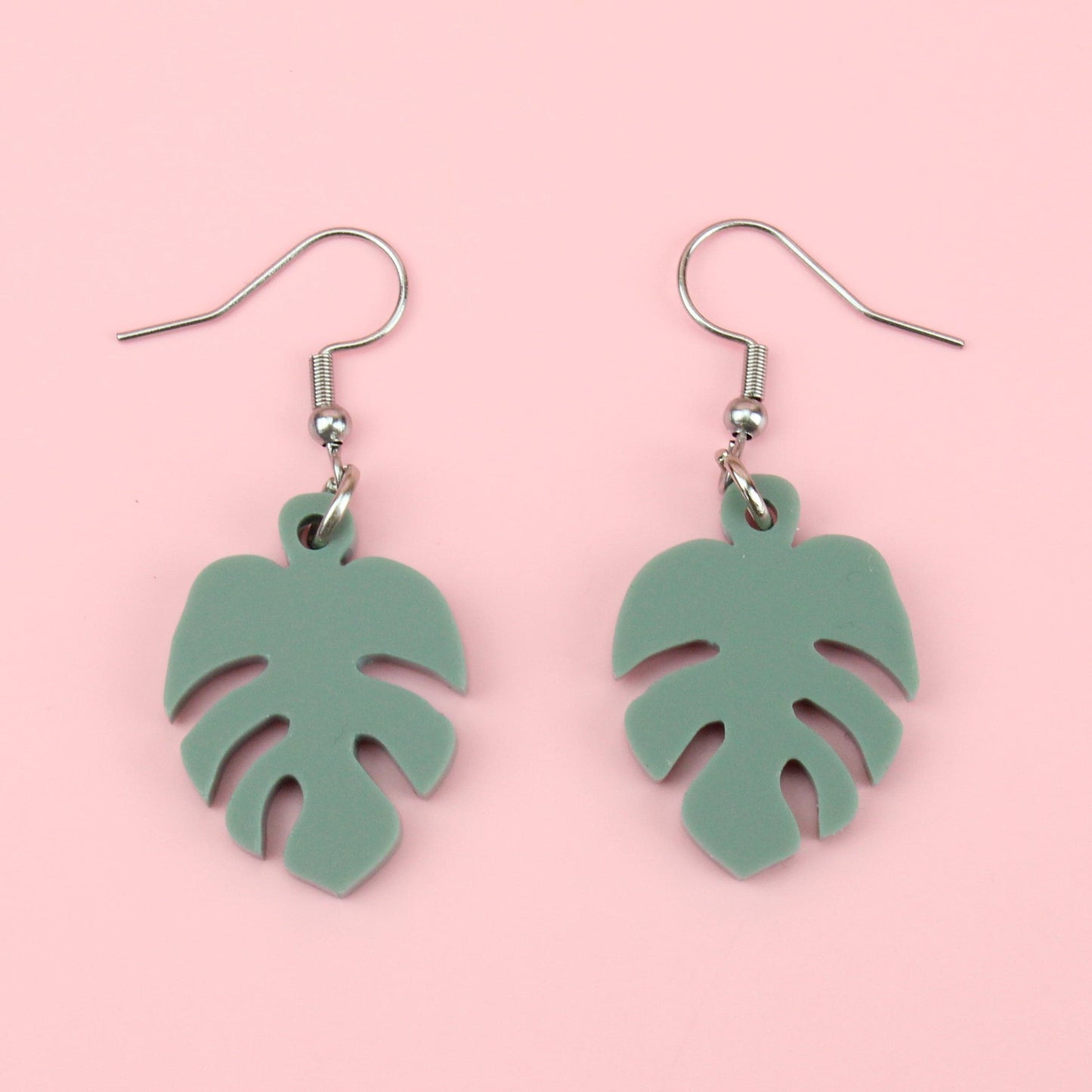 Small Sage Green Monstera Earrings