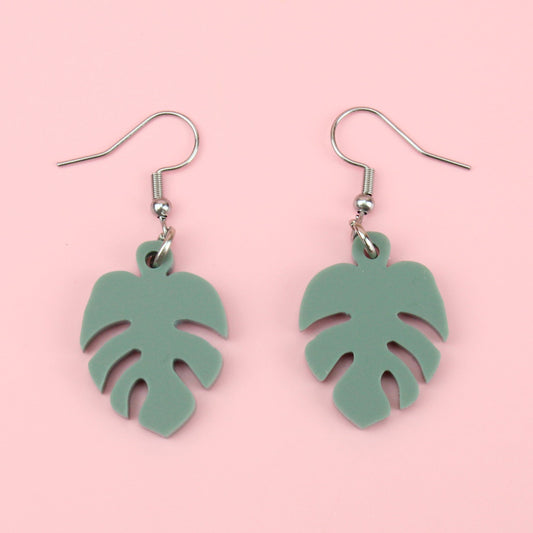 Small Sage Green Monstera Earrings