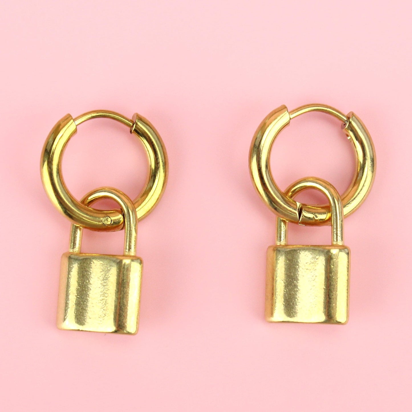 Small Padlock Hoop Earrings (Gold Plated)