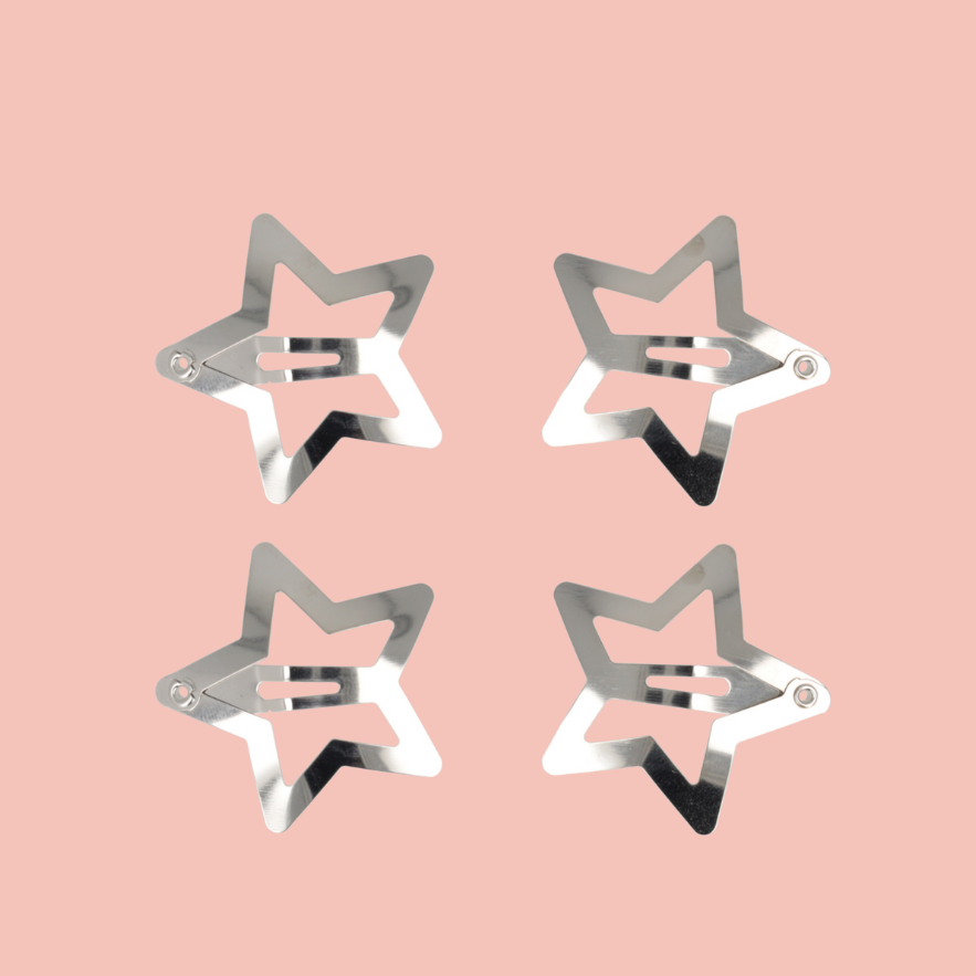 Silver Star Hair Clips (Set of 4)