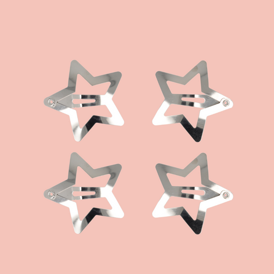 Silver Star Hair Clips (Set of 4)